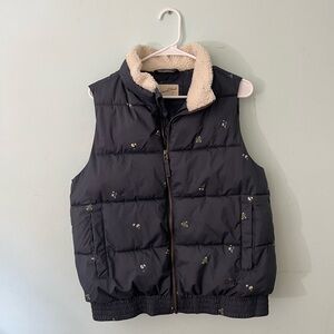 Universal Thread Gray-Blue Floral Vest with Shearling Collar
